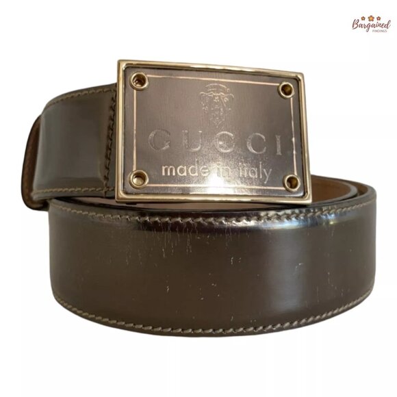 Authentic Gucci Metallic Leather Hysteria Square Buckle Belt Size 90/36 - Picture 1 of 13